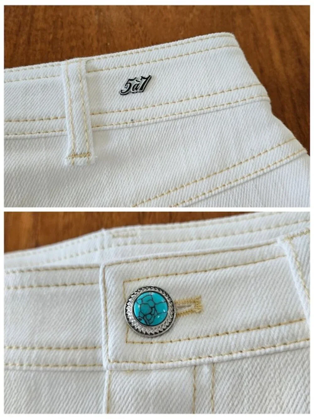 Cinq a Sept Turquoise Embellished Ceil Shorts Denim White 4 - Picture 6 of 12